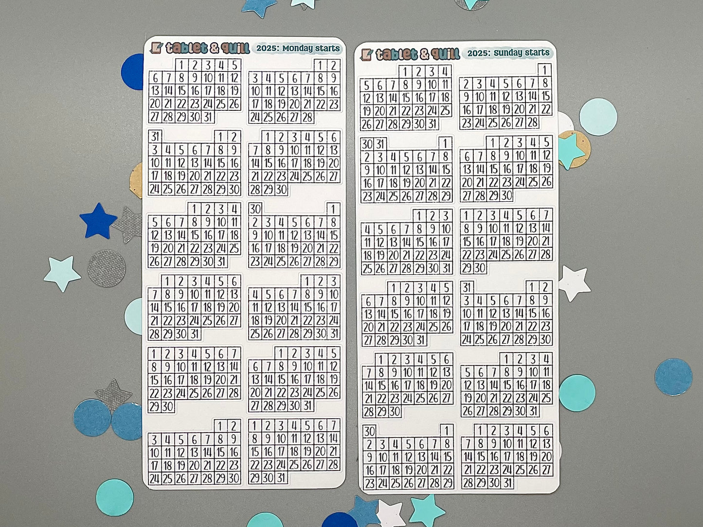 2025 Mini Calendar Stickers Sheet