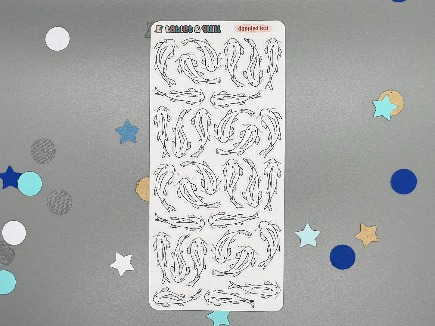 Dappled Koi, Koi Themed DIY Color Black & White Sticker Sheet