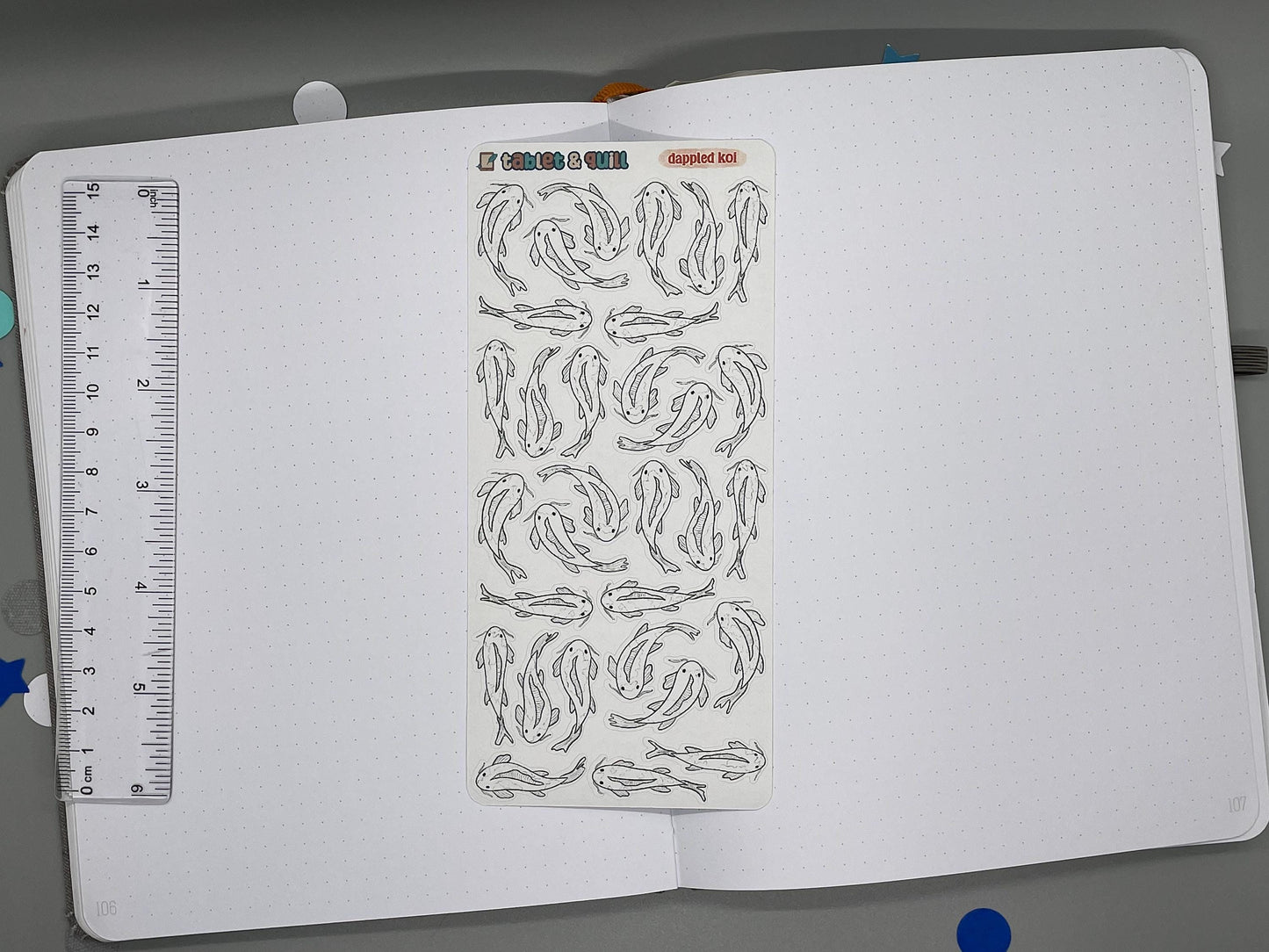 Dappled Koi, Koi Themed DIY Color Black & White Sticker Sheet