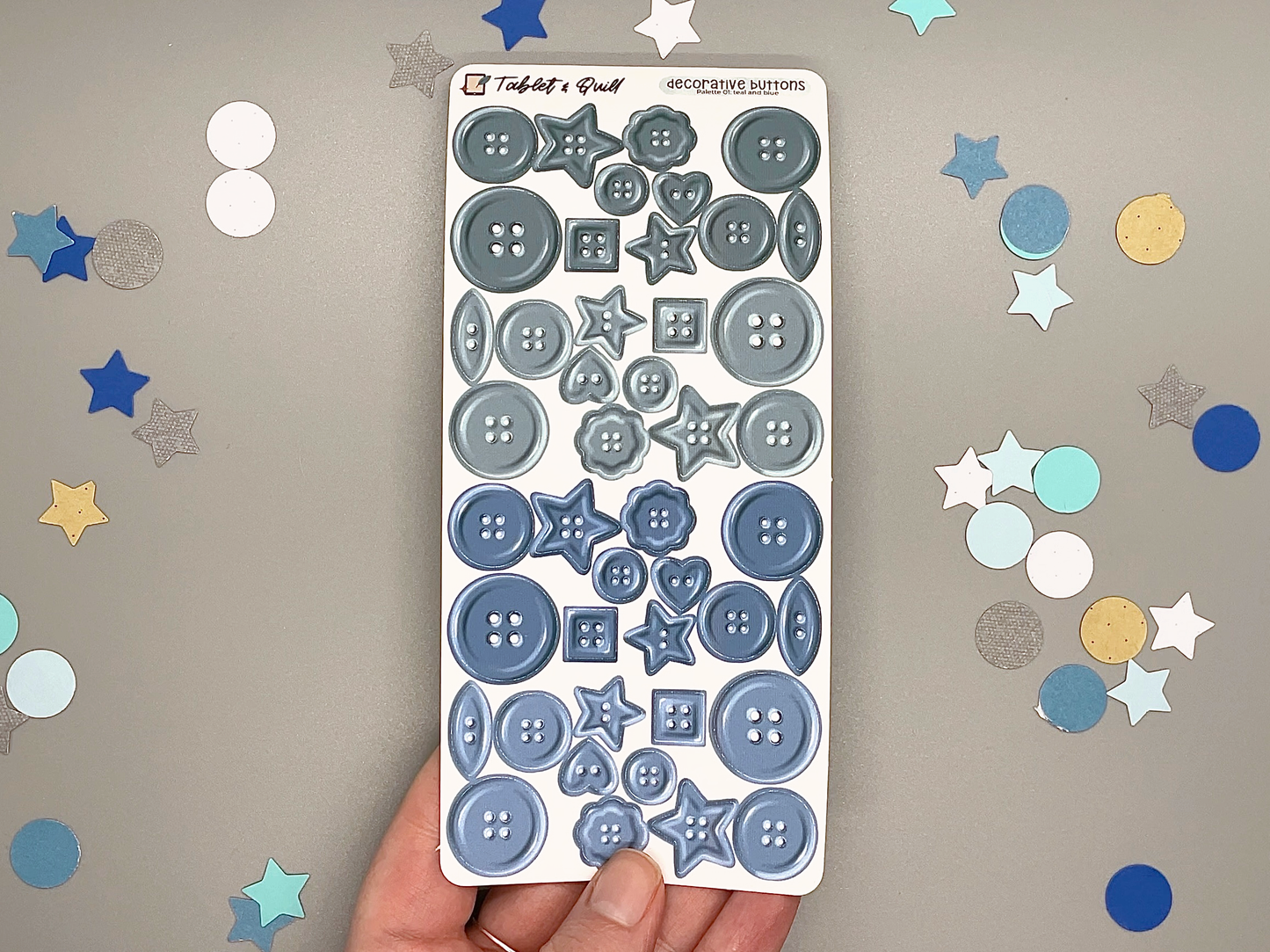 Realistic Blue & Teal Decorative Buttons Sticker Sheet