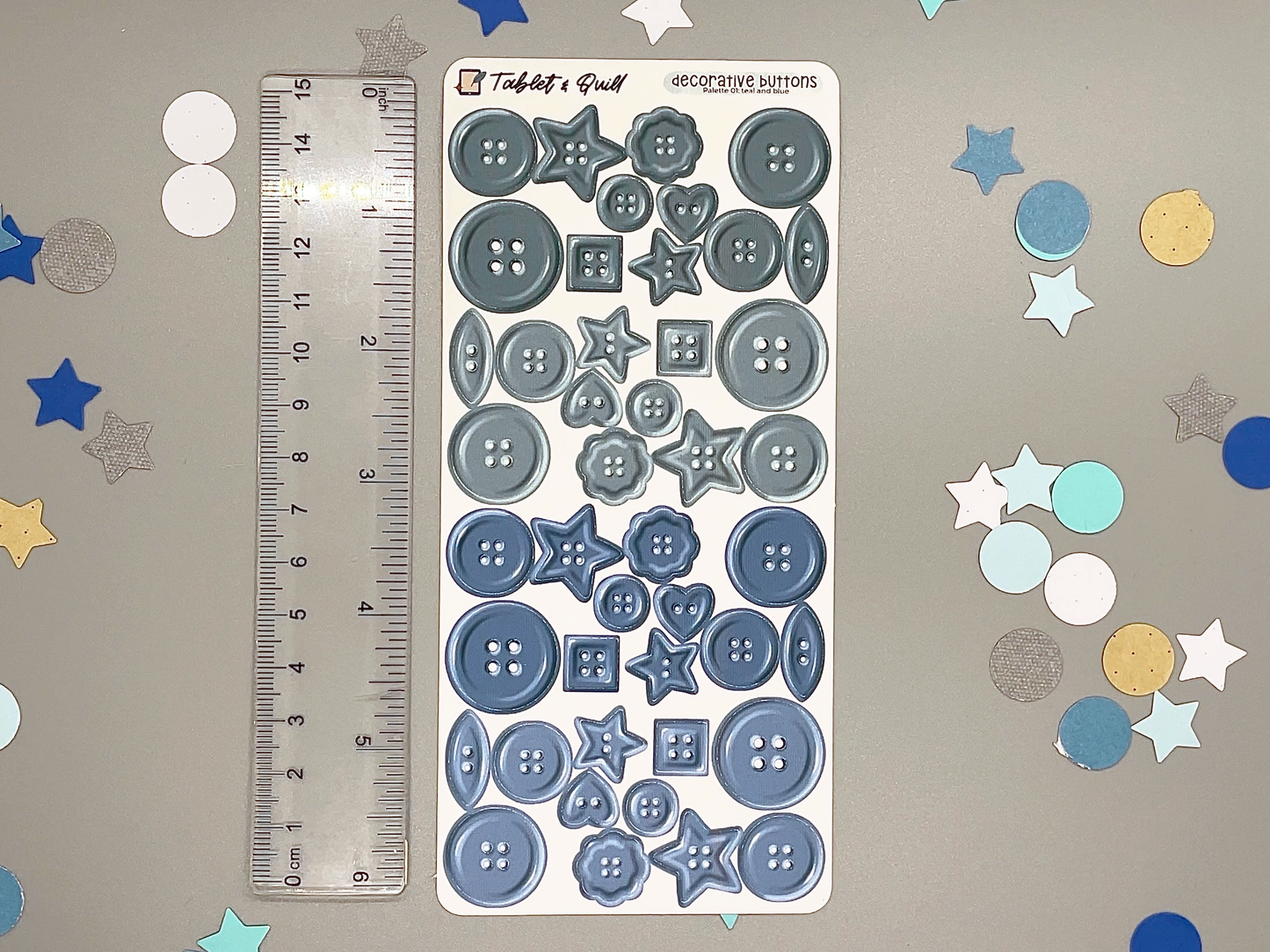 Realistic Blue & Teal Decorative Buttons Sticker Sheet