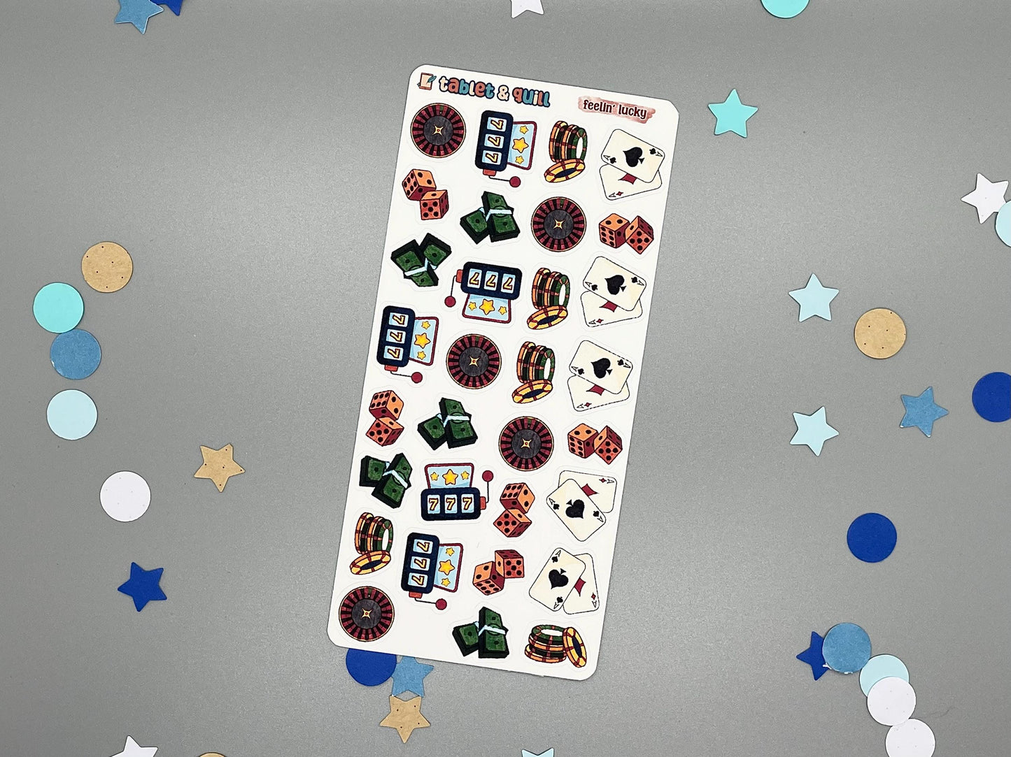 Casino Themed Feelin' Lucky Color Sticker Sheet
