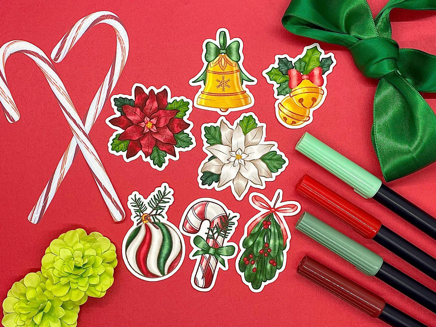 Christmas Themed Holly Jolly Holiday Sticker Flakes Die Cut Set