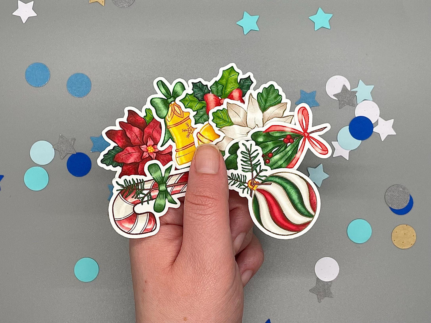 Christmas Themed Holly Jolly Holiday Sticker Flakes Die Cut Set