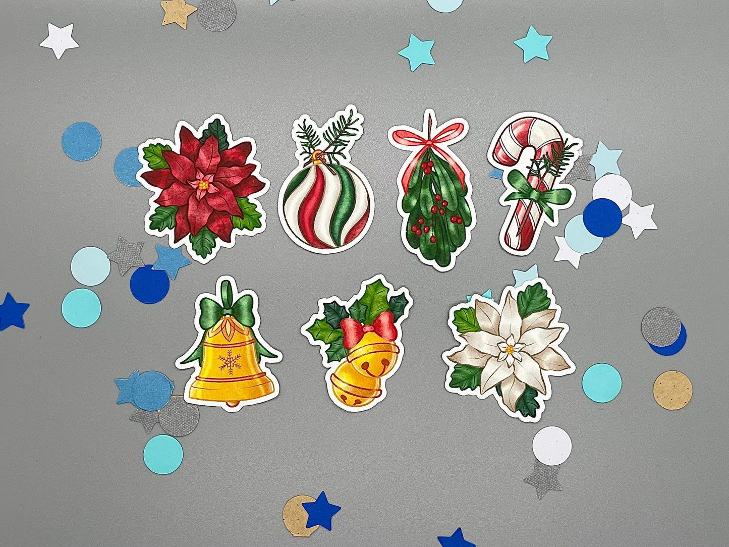 Christmas Themed Holly Jolly Holiday Sticker Flakes Die Cut Set