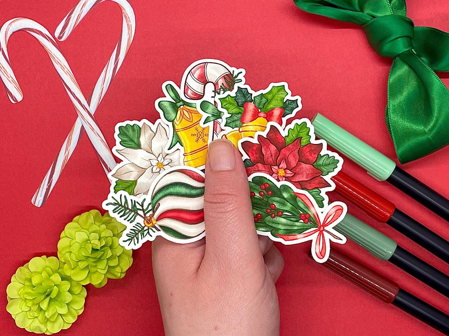 Christmas Themed Holly Jolly Holiday Sticker Flakes Die Cut Set