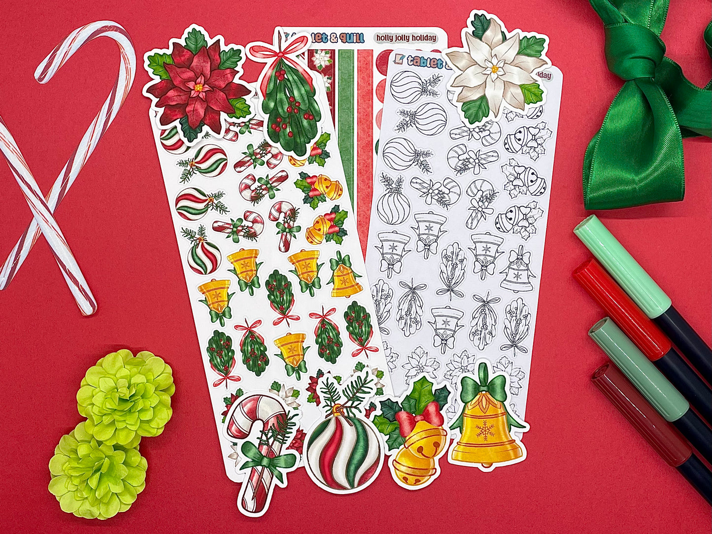 Christmas Themed Holly Jolly Holiday Sticker Flakes Die Cut Set
