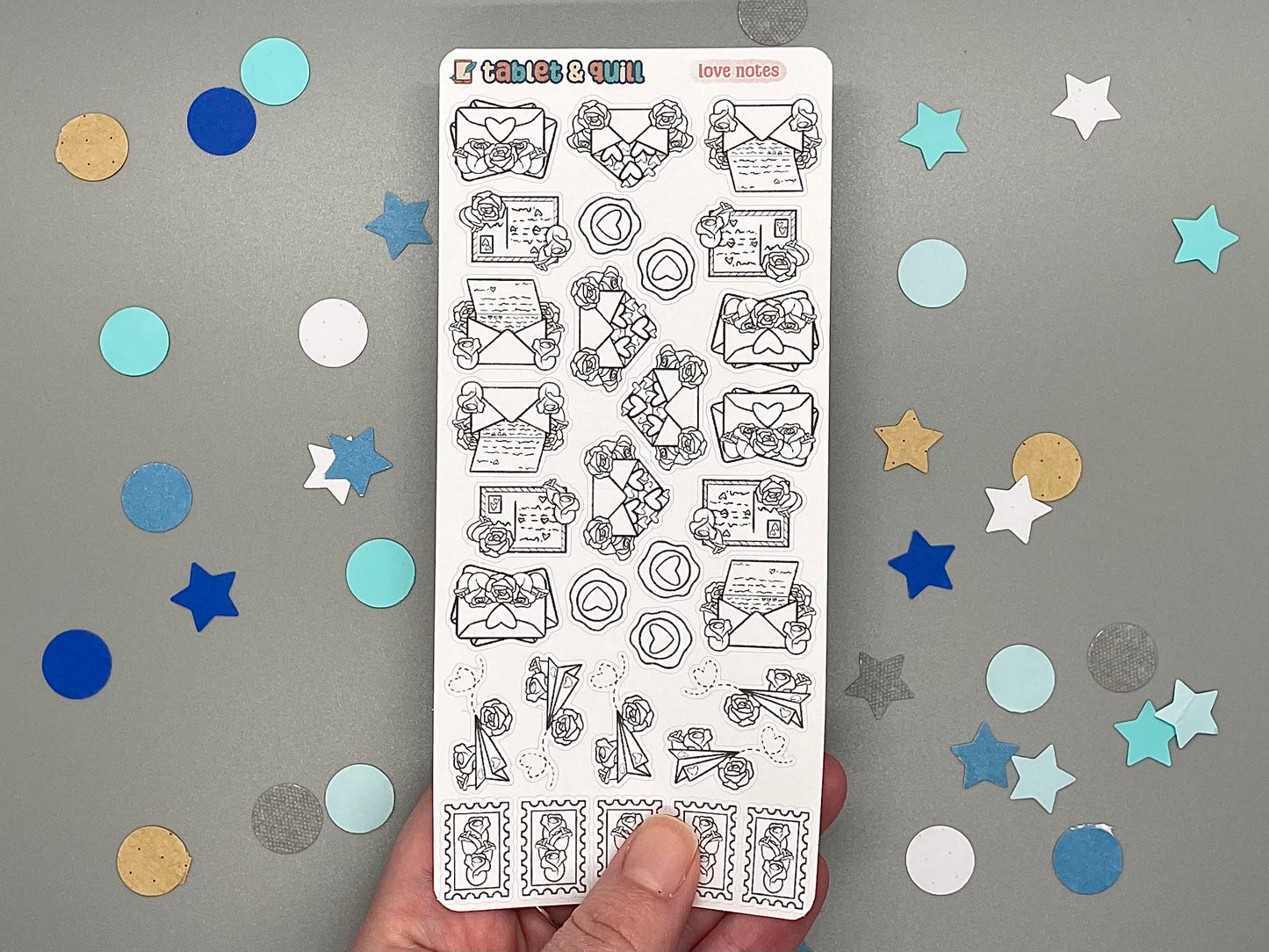 Valentine Themed Love Notes Black & White DIY Color Sticker Sheet