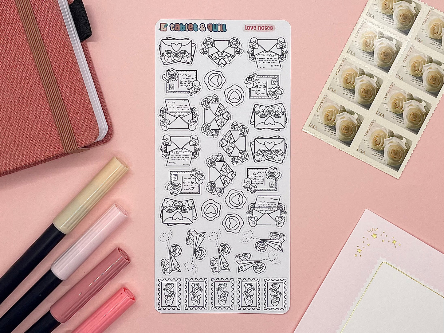 Valentine Themed Love Notes Black & White DIY Color Sticker Sheet