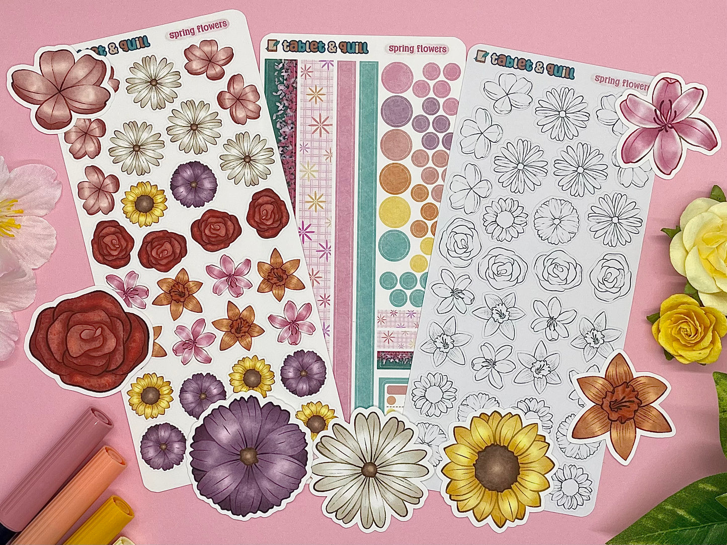 Flower Themed Spring Flowers DIY Color Black & White Sticker Sheet