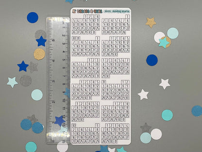 2025 Mini Calendar Stickers Sheet