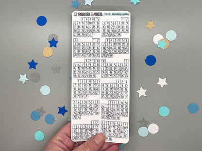 2025 Mini Calendar Stickers Sheet