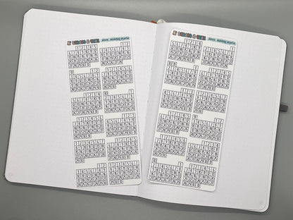 2025 Mini Calendar Stickers Sheet