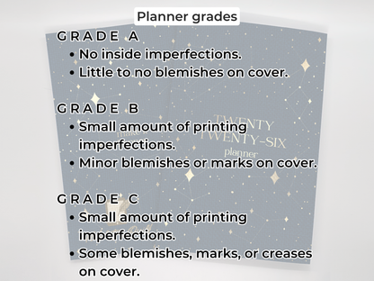 Grading system for planners with text on a gray background.