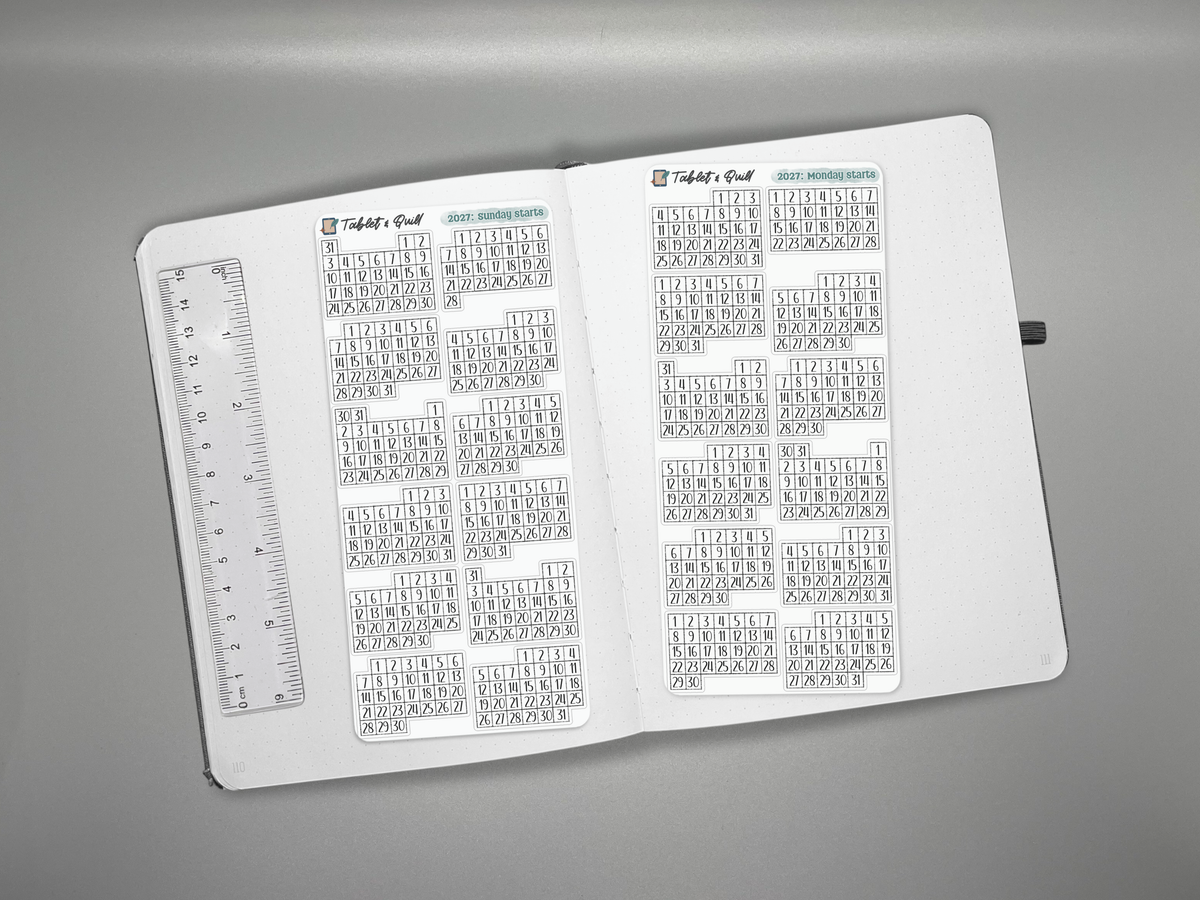 2027 Mini Calendar Stickers Sheet