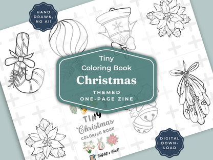 Coloring book with Christmas-themed illustrations on a light gray background