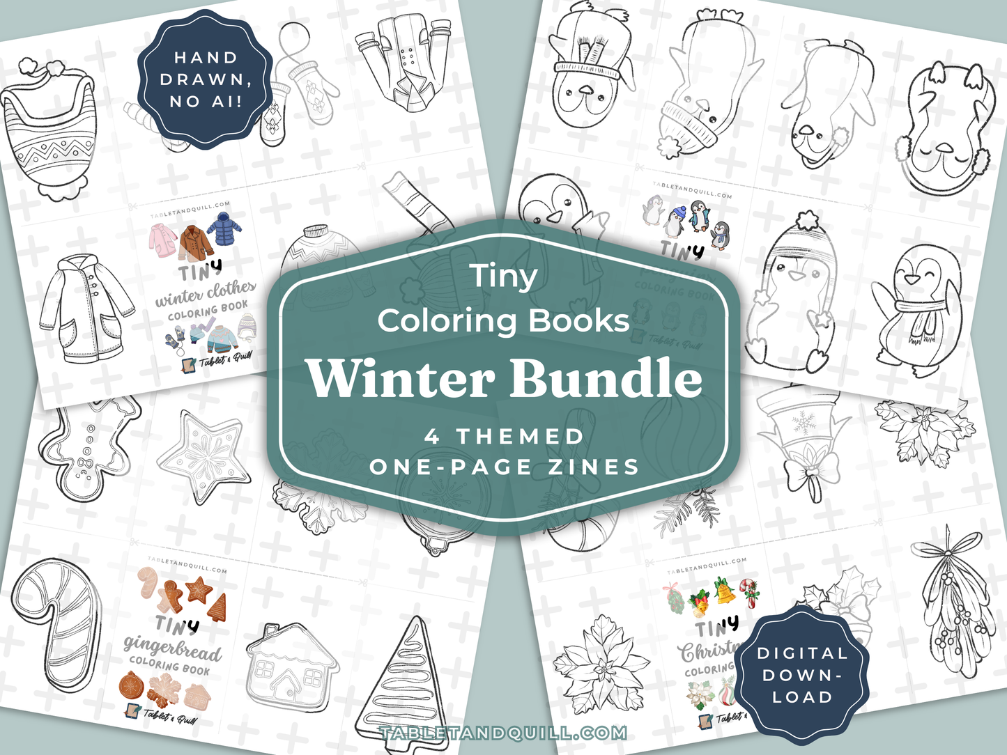 Printable Tiny Winter Coloring Books Bundle