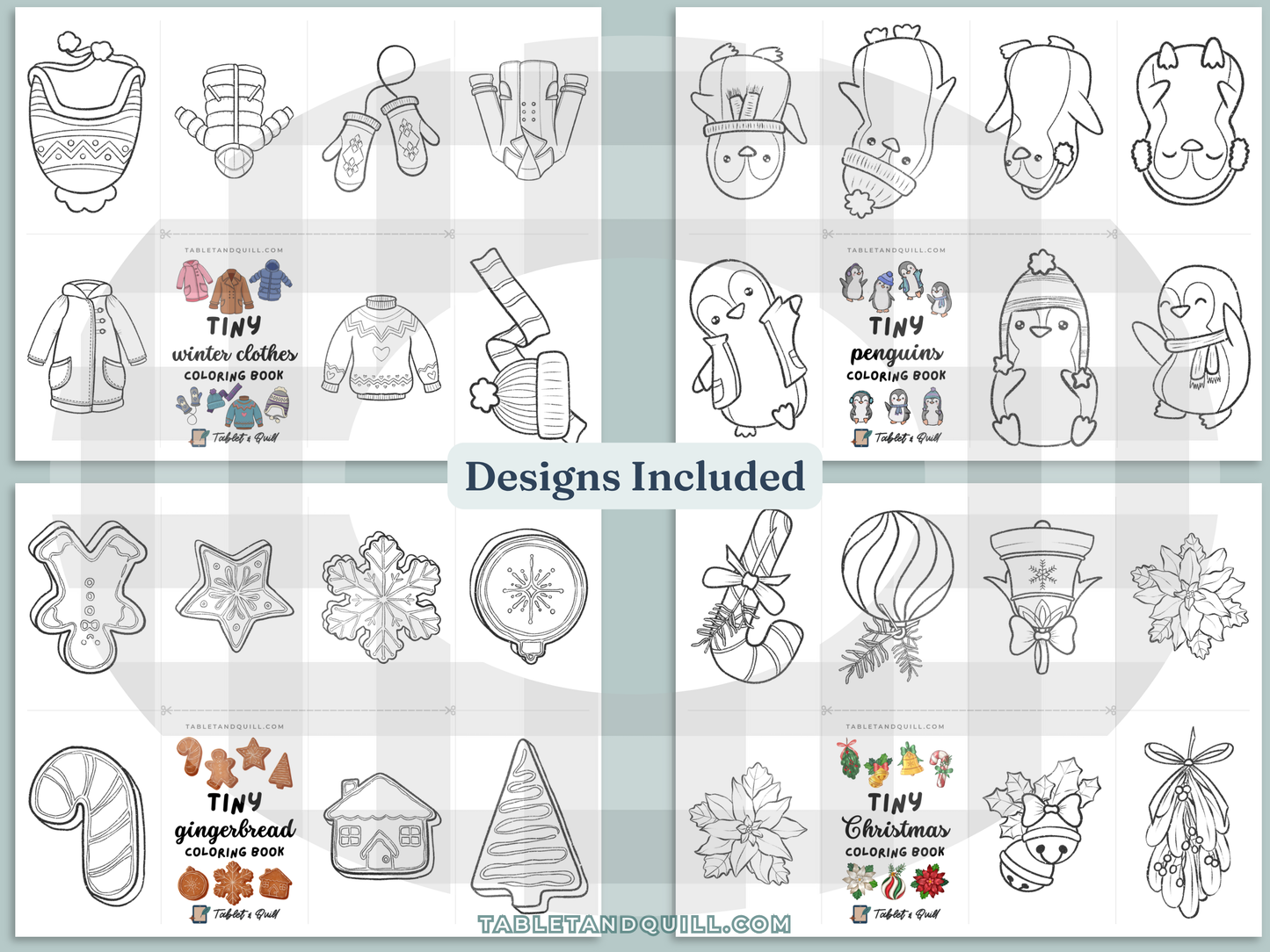 Printable Tiny Winter Coloring Books Bundle