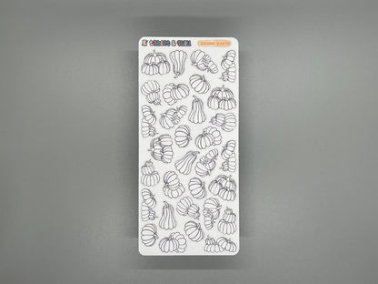 Pumpkin Themed Autumn Gourds DIY Color Black & White Sticker Sheet