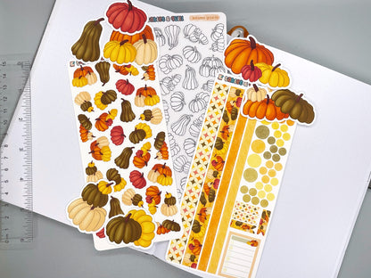 Pumpkin Themed Autumn Gourds Color Sticker Sheet