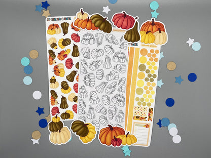 Pumpkin Themed Autumn Gourds DIY Color Black & White Sticker Sheet