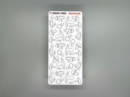 Mushroom Themed Charming Mushies DIY Color Black & White Sticker Sheet
