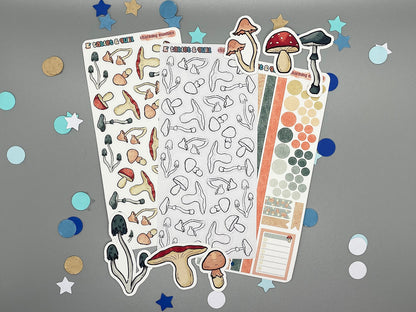 Mushroom Themed Charming Mushies DIY Color Black & White Sticker Sheet