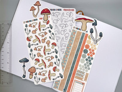 Mushroom Themed Charming Mushies DIY Color Black & White Sticker Sheet