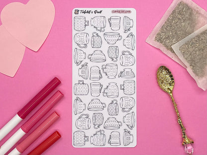 Valentine Themed Cupful of Love Black & White DIY Color Sticker Sheet
