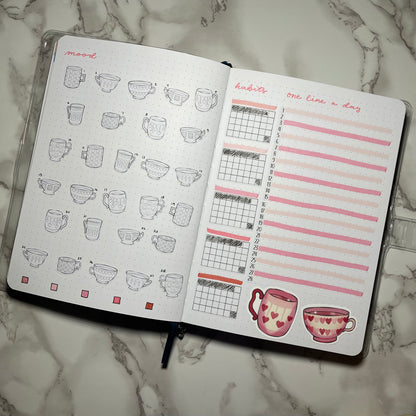 Valentine Themed Cupful of Love Black & White DIY Color Sticker Sheet
