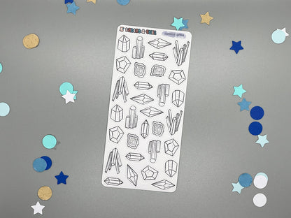 Crystal Themed Curious Gems DIY Color Black & White Sticker Sheet