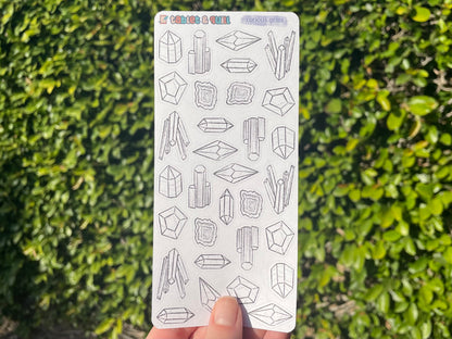 Crystal Themed Curious Gems DIY Color Black & White Sticker Sheet