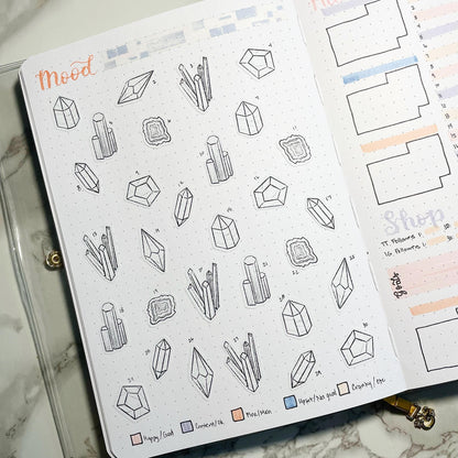 Crystal Themed Curious Gems DIY Color Black & White Sticker Sheet