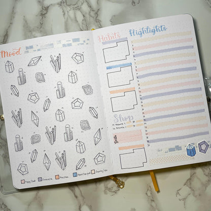 Crystal Themed Curious Gems DIY Color Black & White Sticker Sheet