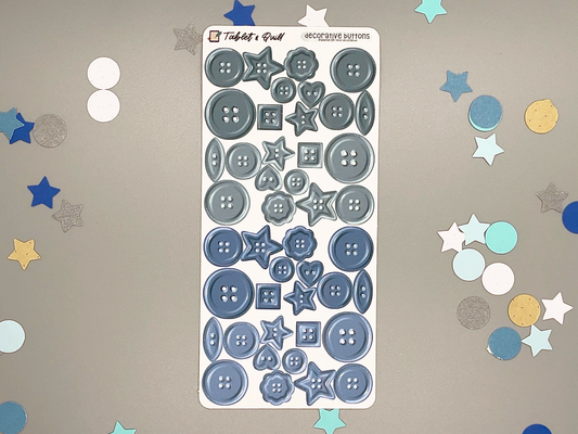 Realistic Blue & Teal Decorative Buttons Sticker Sheet