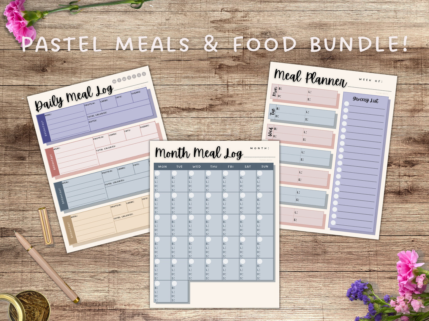 Pastel Meal Plan Food Log Printable Pages