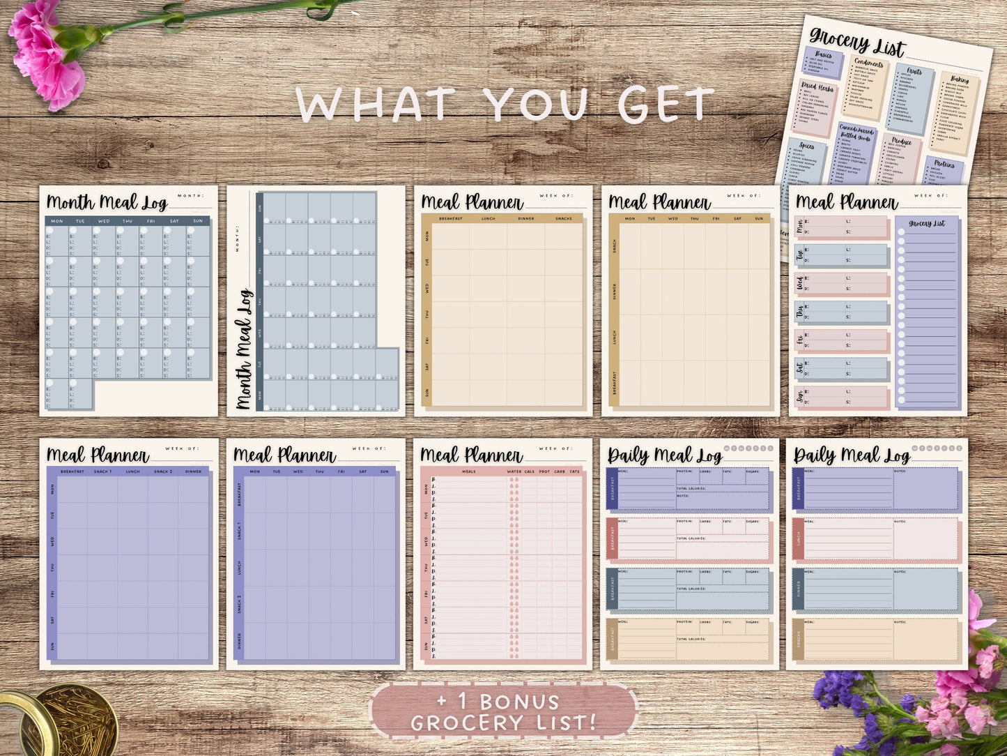 Pastel Meal Plan Food Log Printable Pages