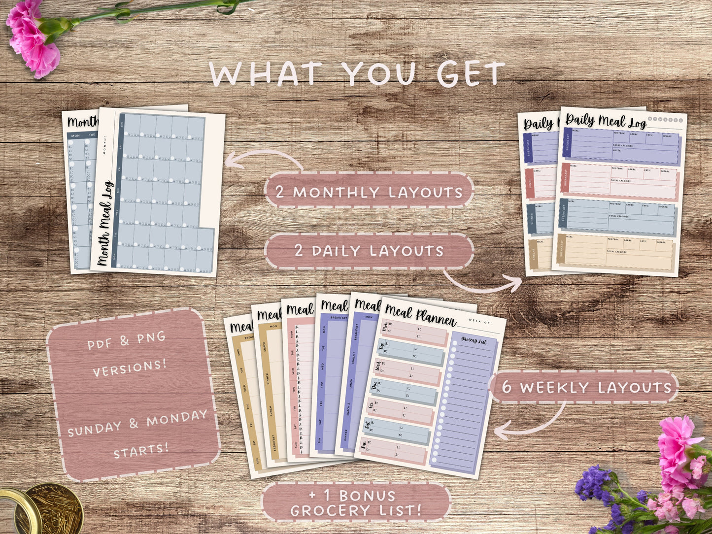 Pastel Meal Plan Food Log Printable Pages