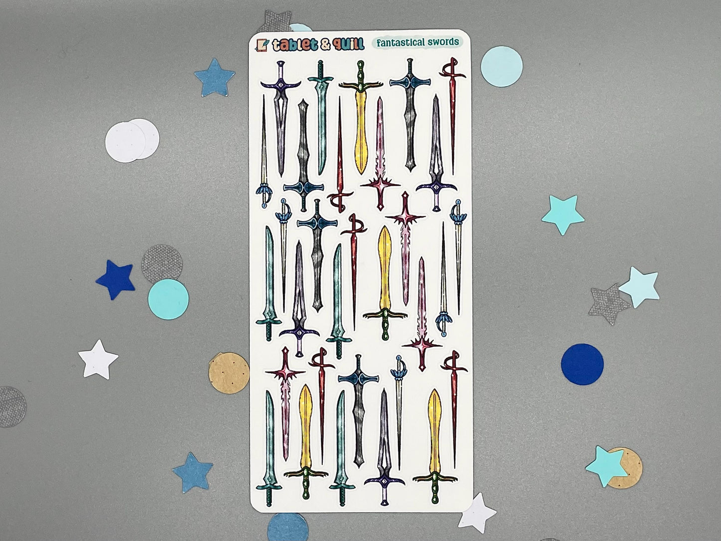 Sword Themed Fantasy Swords Color Sticker Sheet