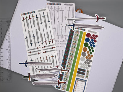 Sword Themed Mighty Swords DIY Color Black & White Sticker Sheet