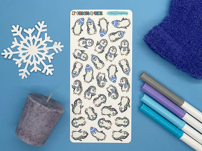 Penguin Themed Frosty Penguins Color Sticker Sheet