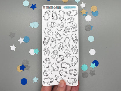 Penguin Themed Frosty Penguins DIY Color Black & White Sticker Sheet