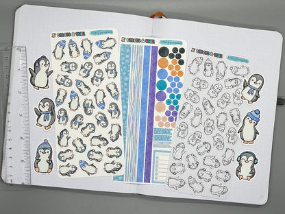Penguin Themed Frosty Penguins DIY Color Black & White Sticker Sheet