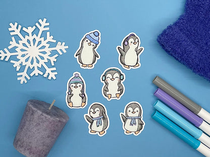 Penguin Themed Frosty Penguins Sticker Flakes Die Cut Set
