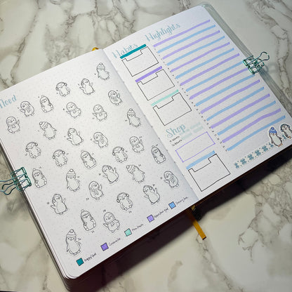 Penguin Themed Frosty Penguins DIY Color Black & White Sticker Sheet