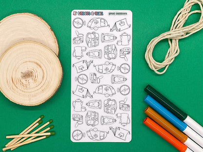 Camping Themed Great Outdoors DIY Color Black & White Sticker Sheet
