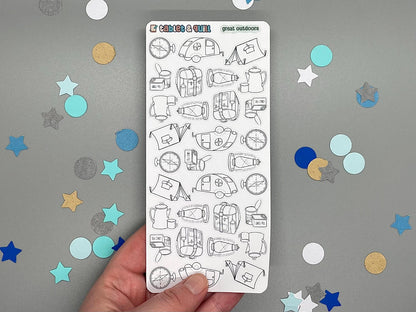 Camping Themed Great Outdoors DIY Color Black & White Sticker Sheet