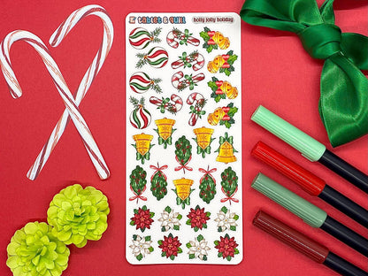 Christmas Themed Holly Jolly Holiday Color Sticker Sheet