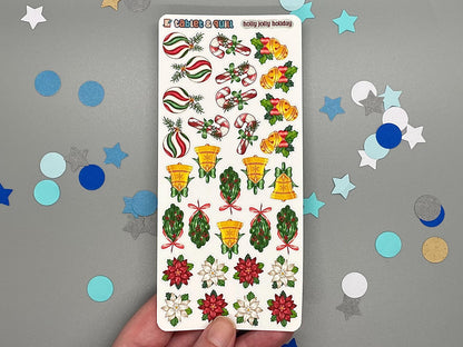 Christmas Themed Holly Jolly Holiday Color Sticker Sheet