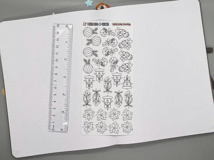 Christmas Themed Holly Jolly Holiday DIY Color Black & White Sticker Sheet